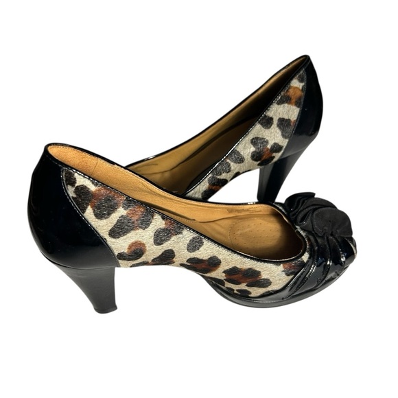 Nurture Rosalind Leopard Print Cow Hair Peep Toe Heels Sz 8M - Picture 1 of 11